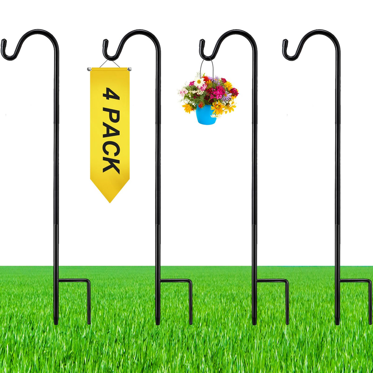 Yetene shepherds hook 24-inch tall for versatile outdoor displays.