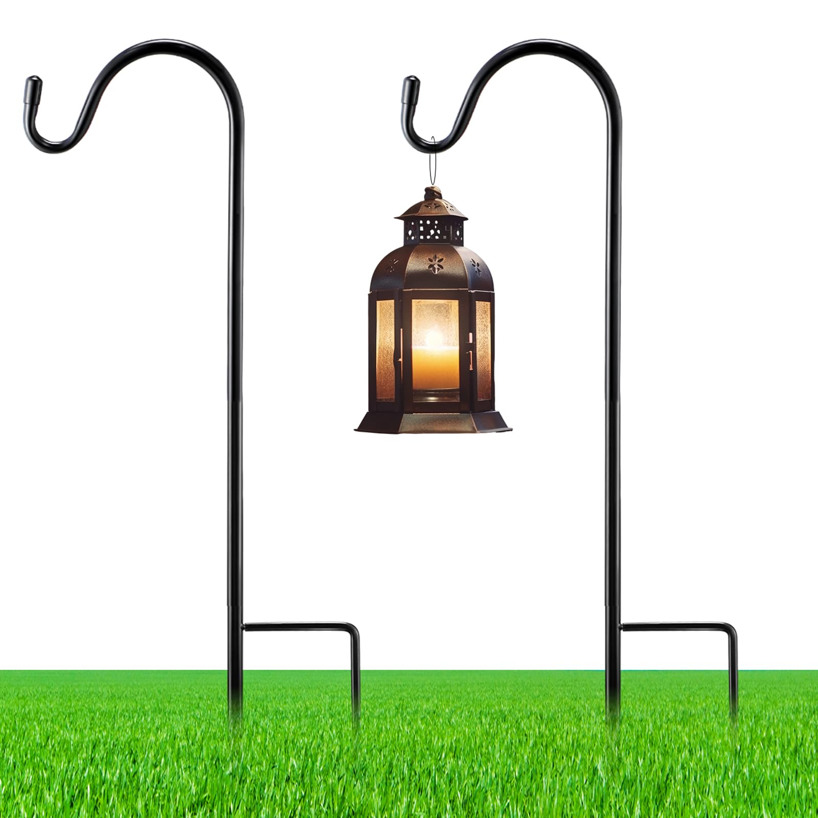 Yetene two-pc 15-inch shepherd hooks in black, ideal for outdoor pots.