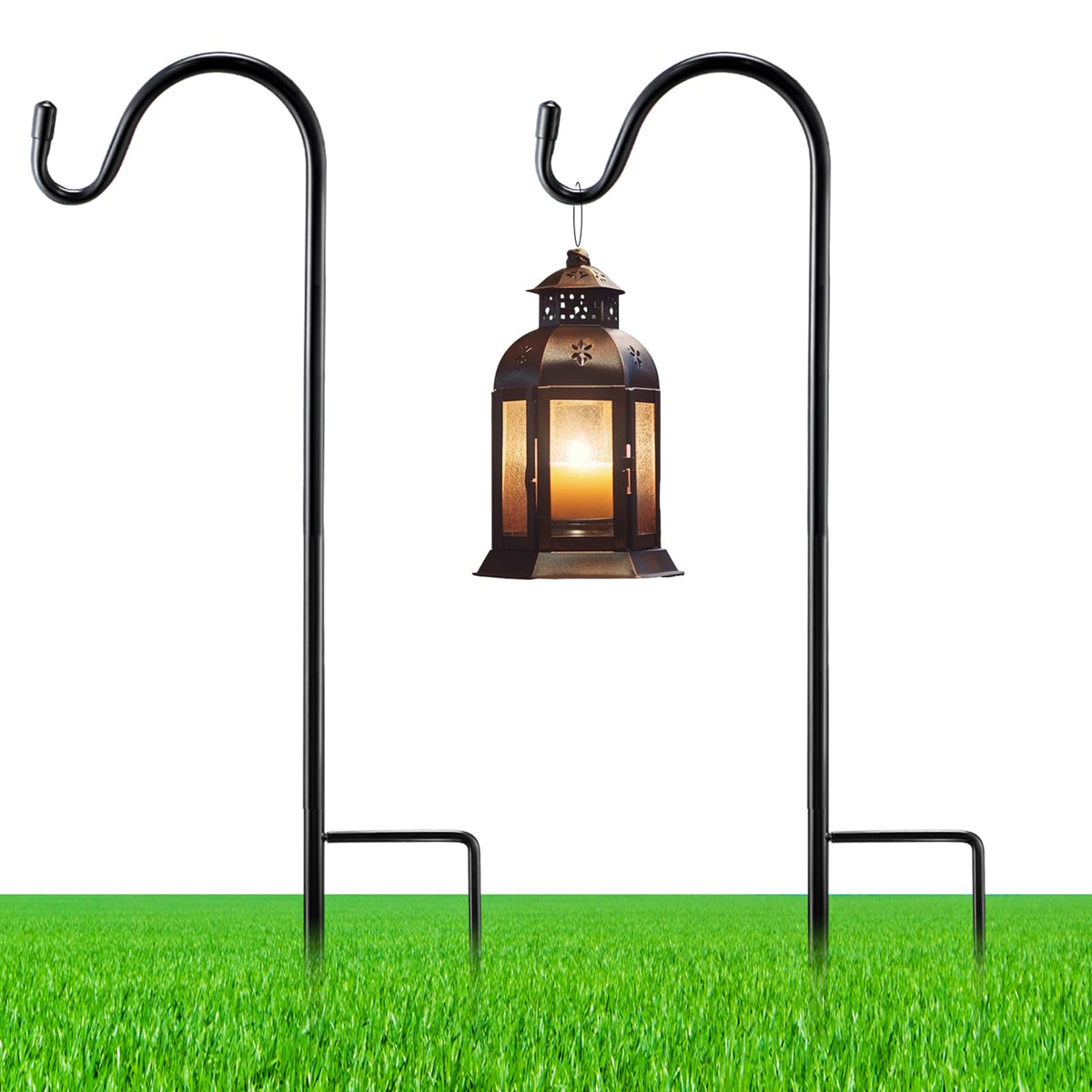 Yetene two-pc 15-inch shepherd hooks in black, ideal for outdoor pots.