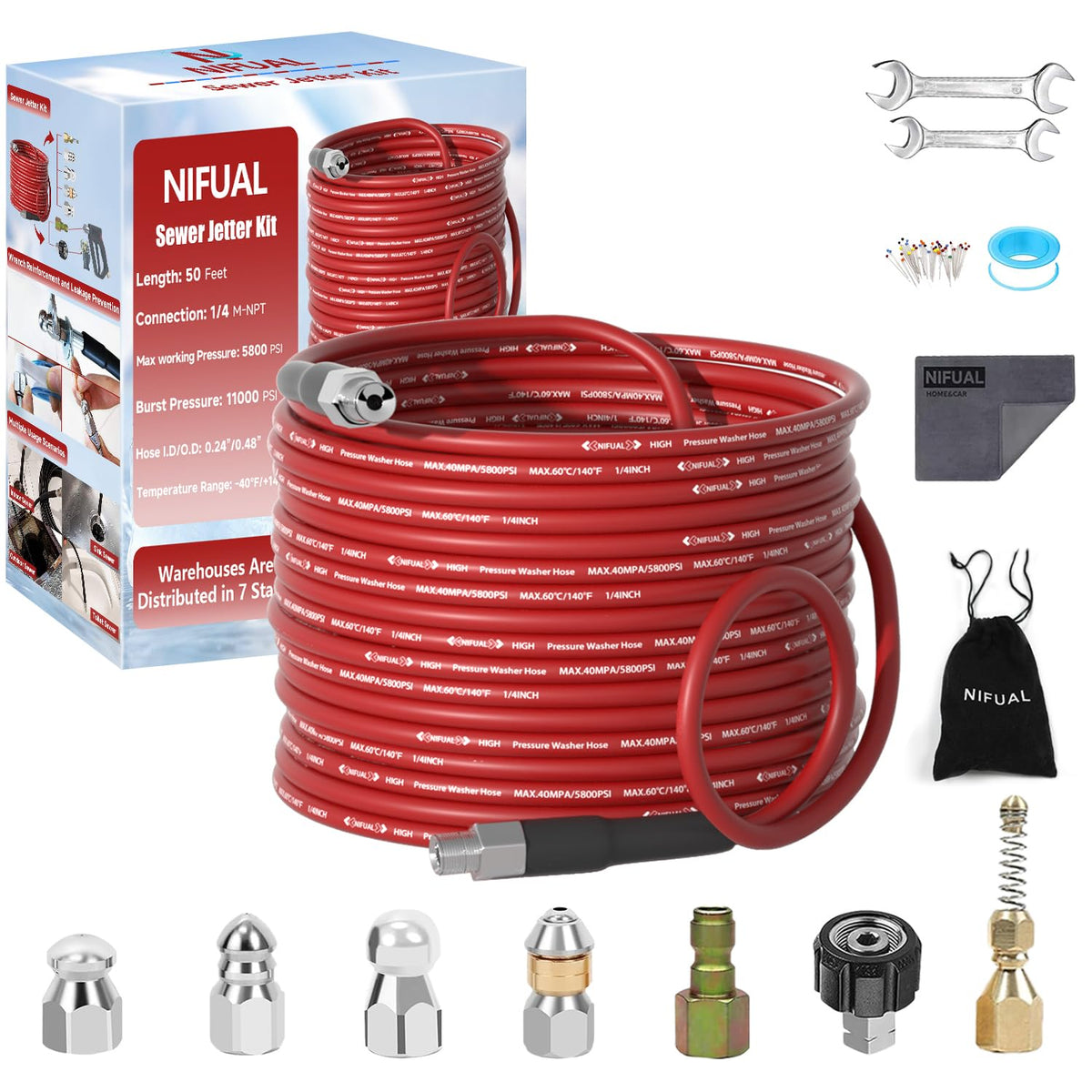 YETIANICAL NIFUAL sewer jetter kit for DIY drain cleaning
