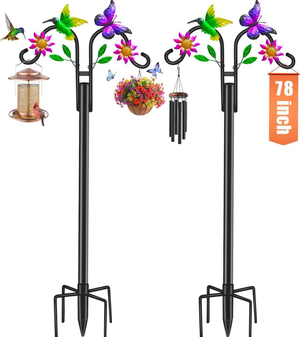 yeuago double shepherds hook with hummingbird design brightens outdoor decor and bird-friendly display.