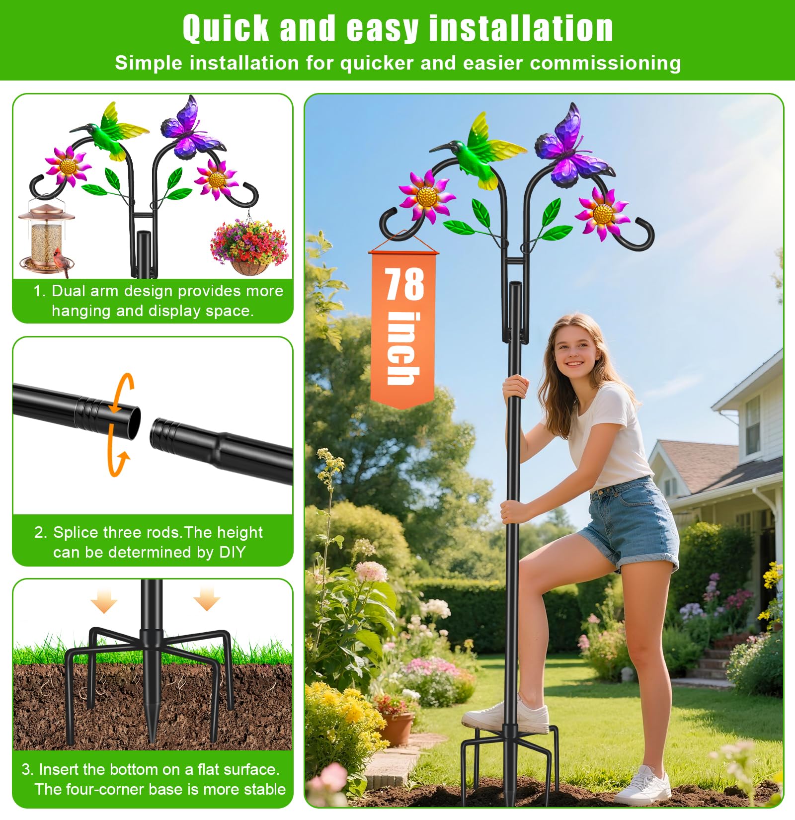yeuago versatile two-arm design holds bird feeders, baskets, lanterns, and chimes.