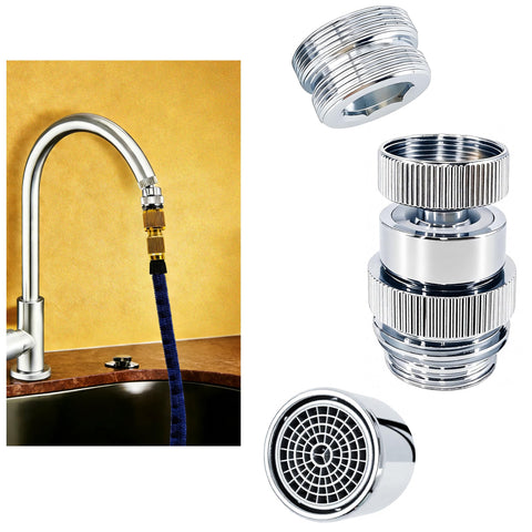 YeulYuuri garden hose adapter with 360° swivel to prevent twisting and improve flow.