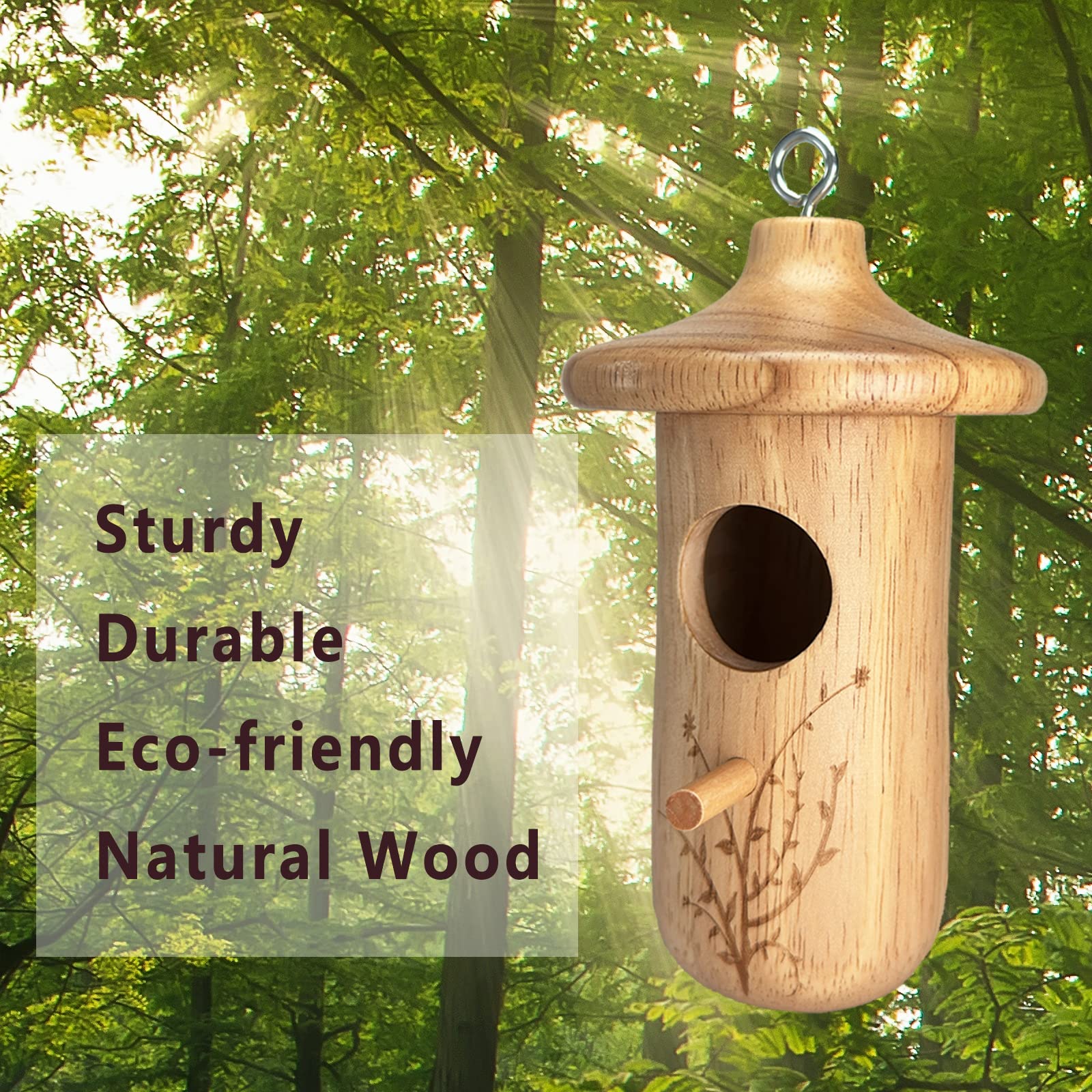 Yewacne hummingbird house features a drain hole for a dry nest.