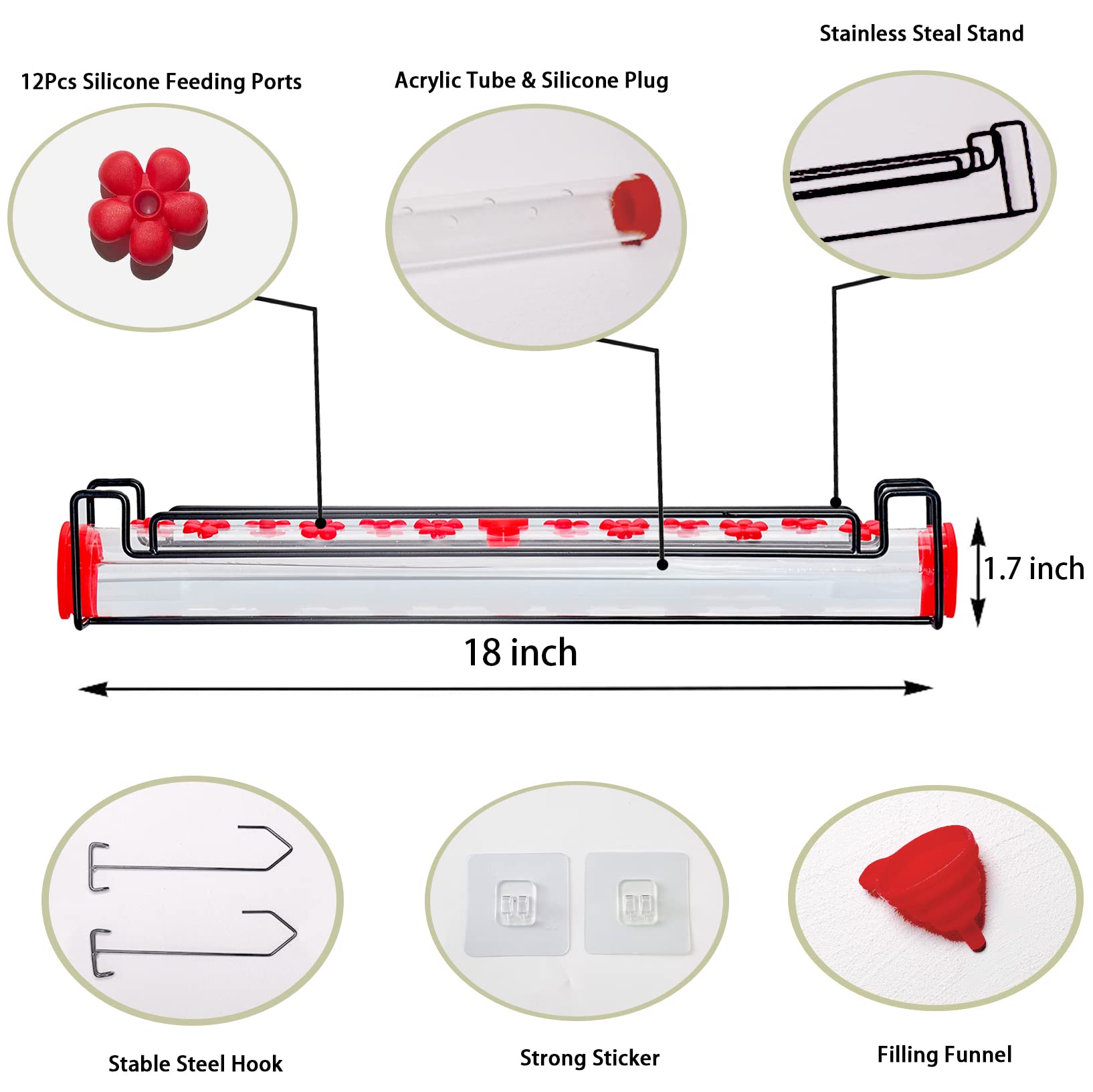 Yewacne hummingbird feeder features leak-proof design.