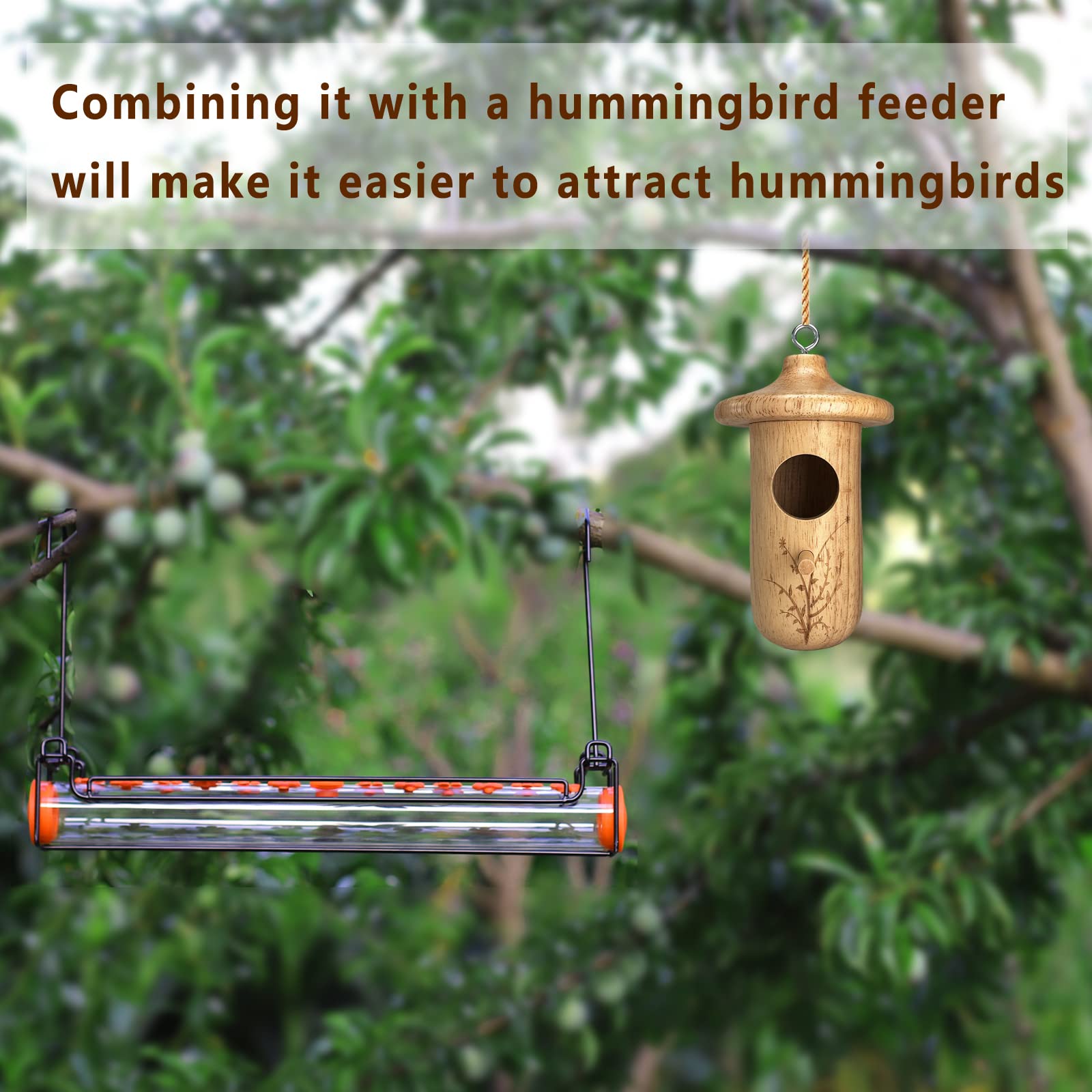 Yewacne hummingbird house size 5.5 by 2 inches with a 1.1 inch hole.