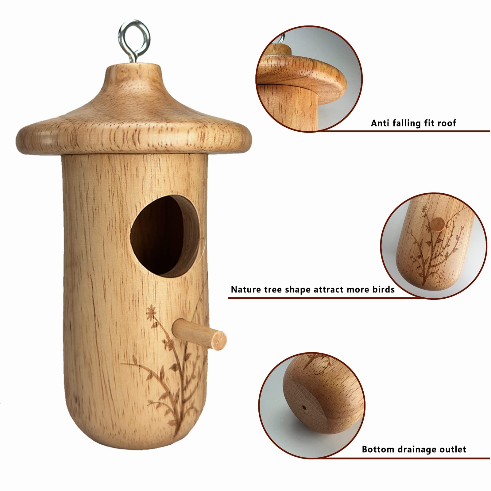 Yewacne natural wood hummingbird nest enhances garden decor and habitat.