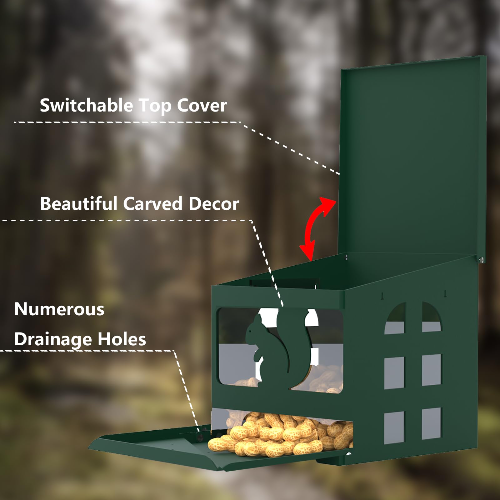 Yewacne Squirrel Feeder weatherproof design withstands rain and sun year-round