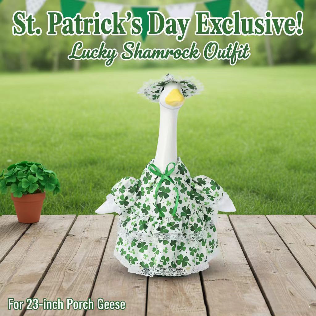 Yeweian St Patrick's Day goose outfit side view for secure outdoor display.