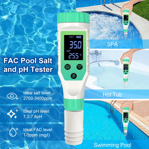 Yewhick pH tester use in pool supports balanced water.