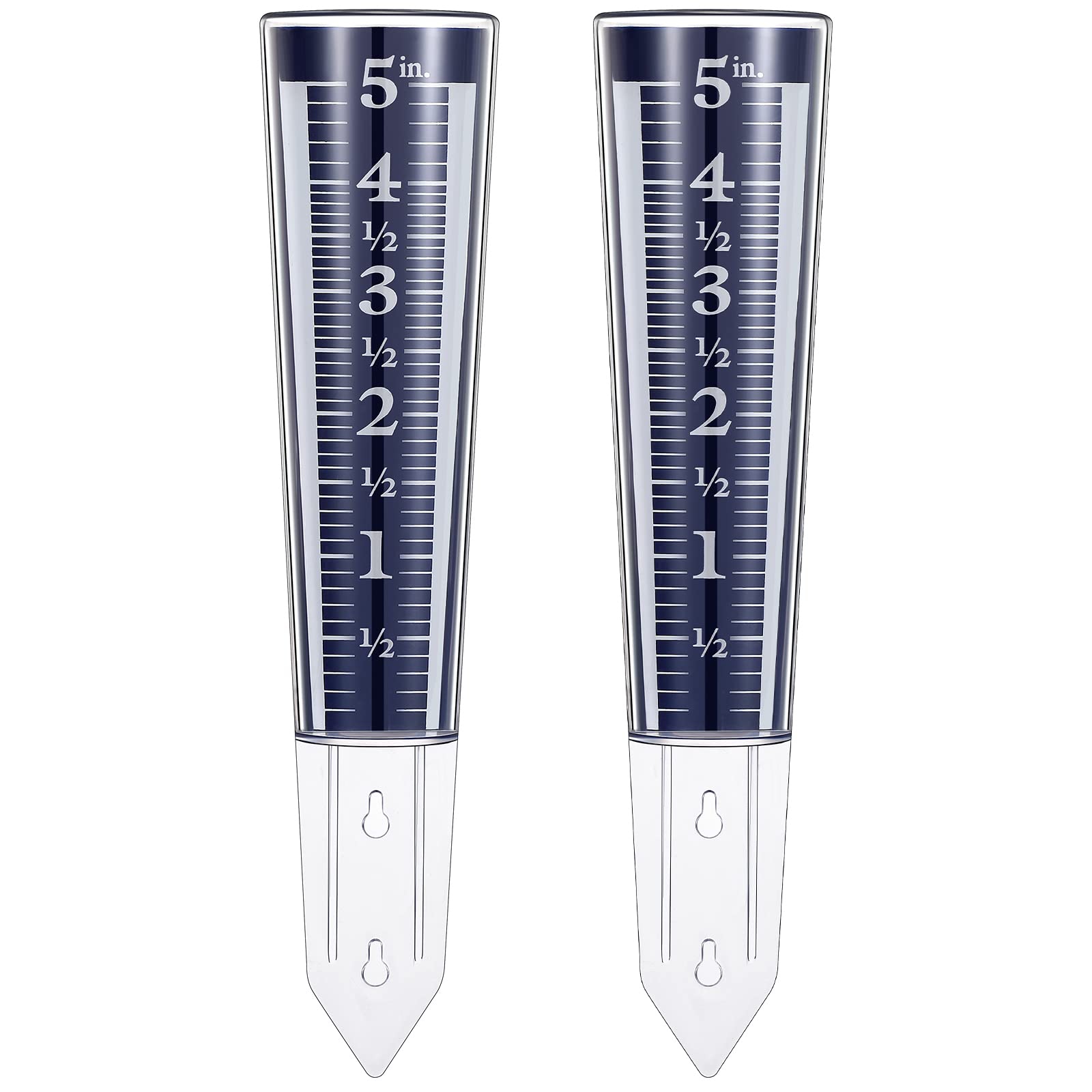 Yexiya 2-pack rain gauges blue front view shows easy to read scale for garden watering