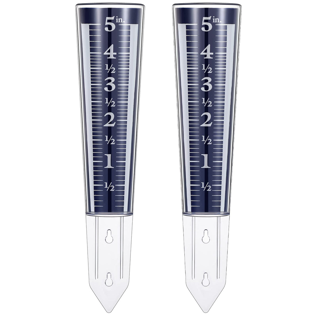 Yexiya 2-pack rain gauges blue front view shows easy to read scale for garden watering