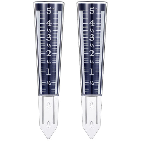 Yexiya 2-pack rain gauges blue front view shows easy to read scale for garden watering