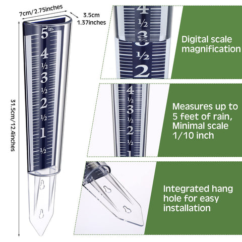 Yexiya blue rain gauge scale close-up highlighting magnified numbers