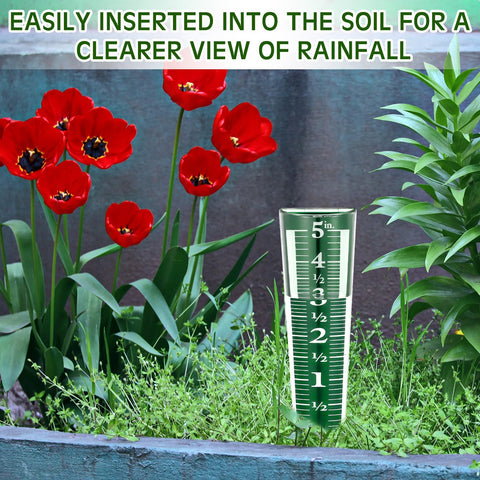 Yexiya green rain gauge helps monitor rainfall on lawn and driveway.