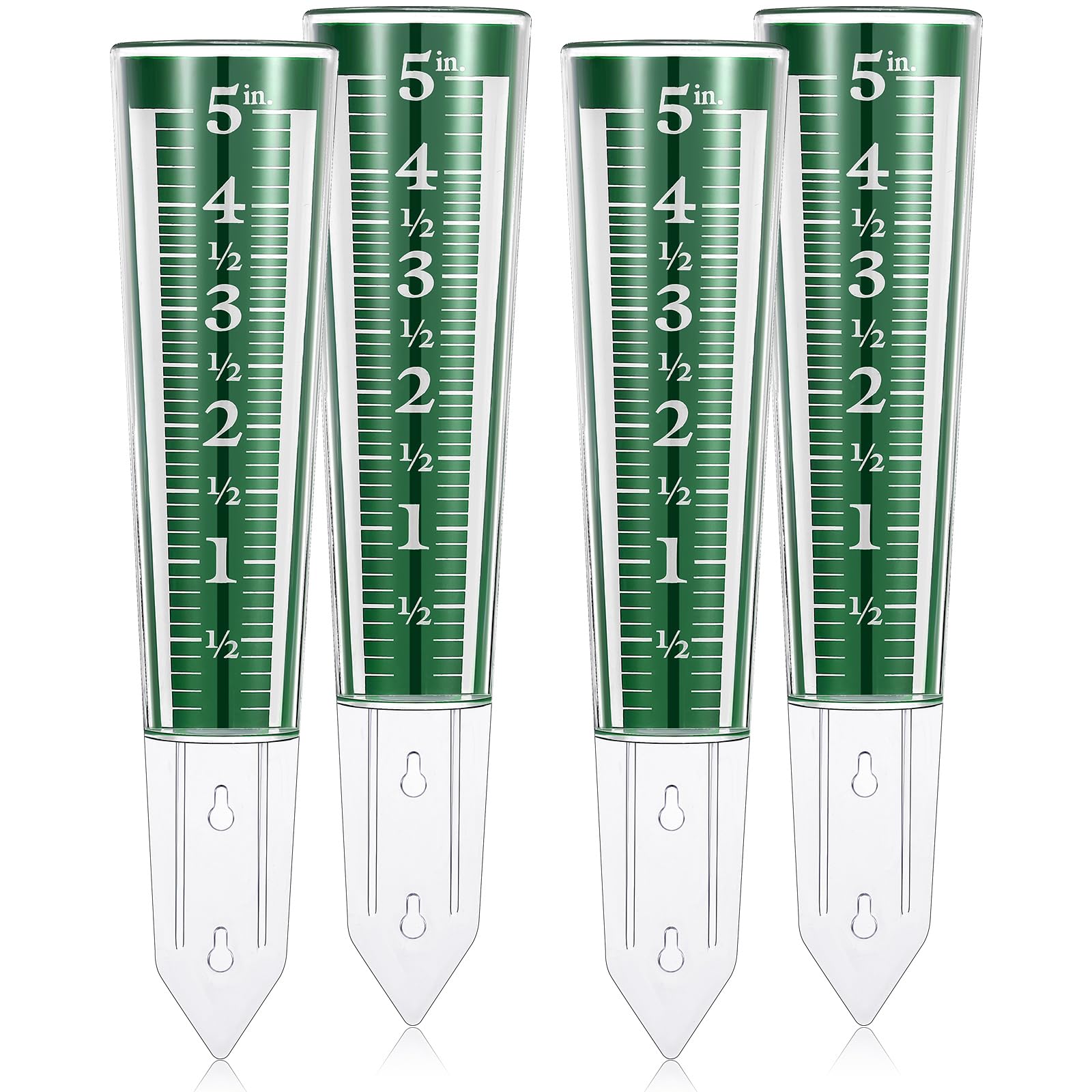Yexiya rain gauge in green with magnified scale for easy garden reading.