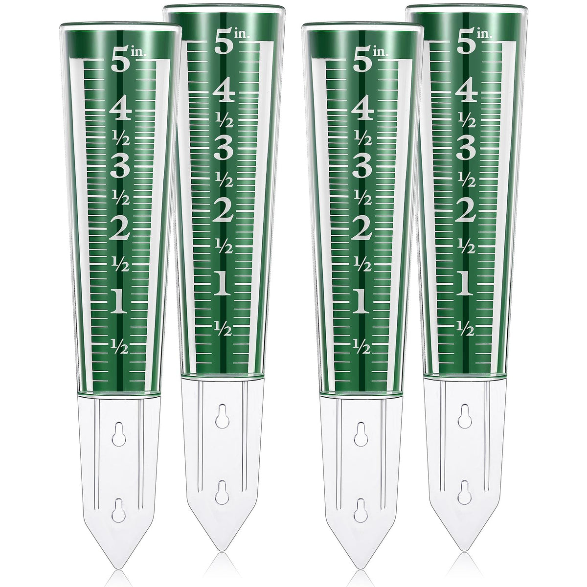 Yexiya rain gauge in green with magnified scale for easy garden reading.