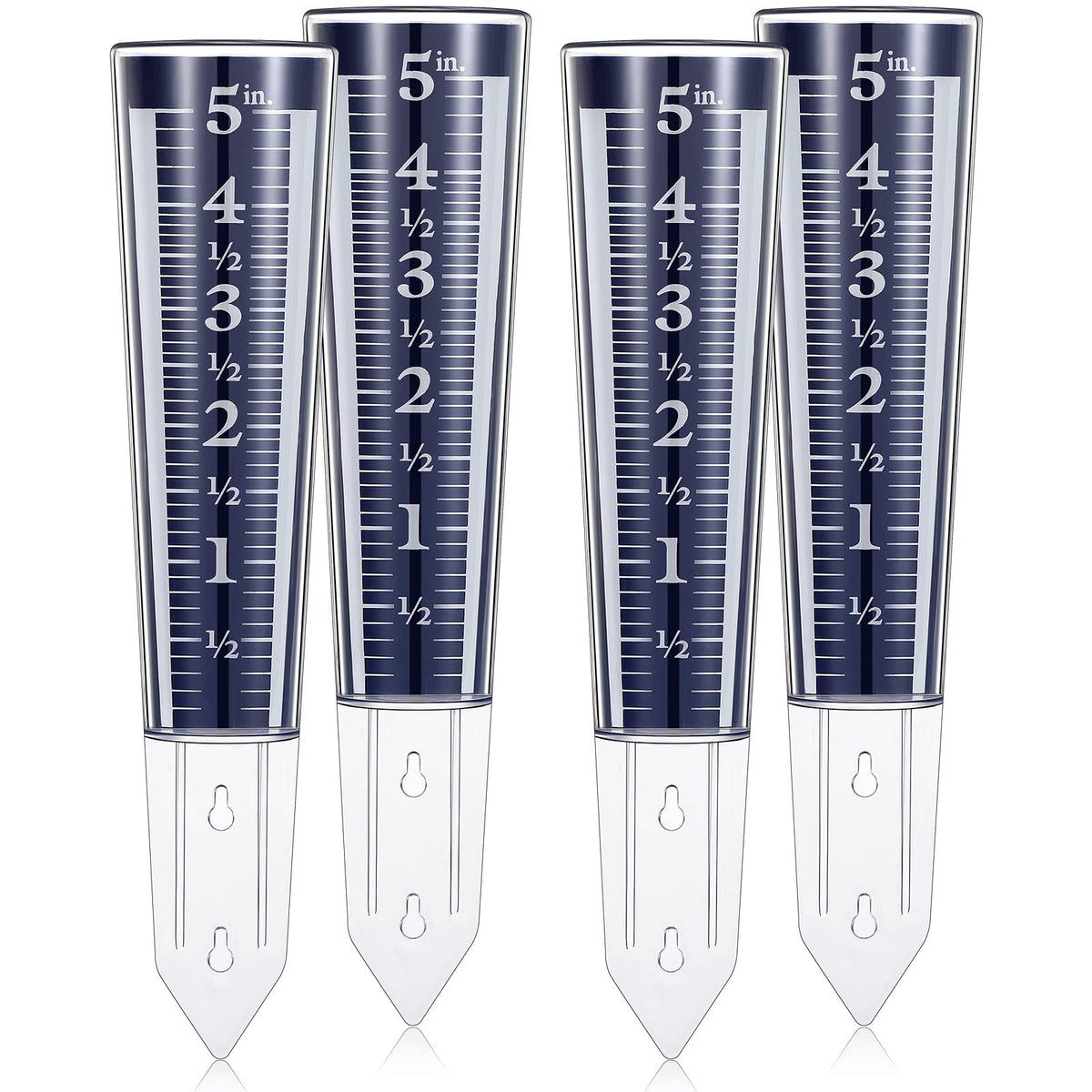 Yexiya rain gauge blue four-pack front view for yard monitoring with easy-to-read numbers.