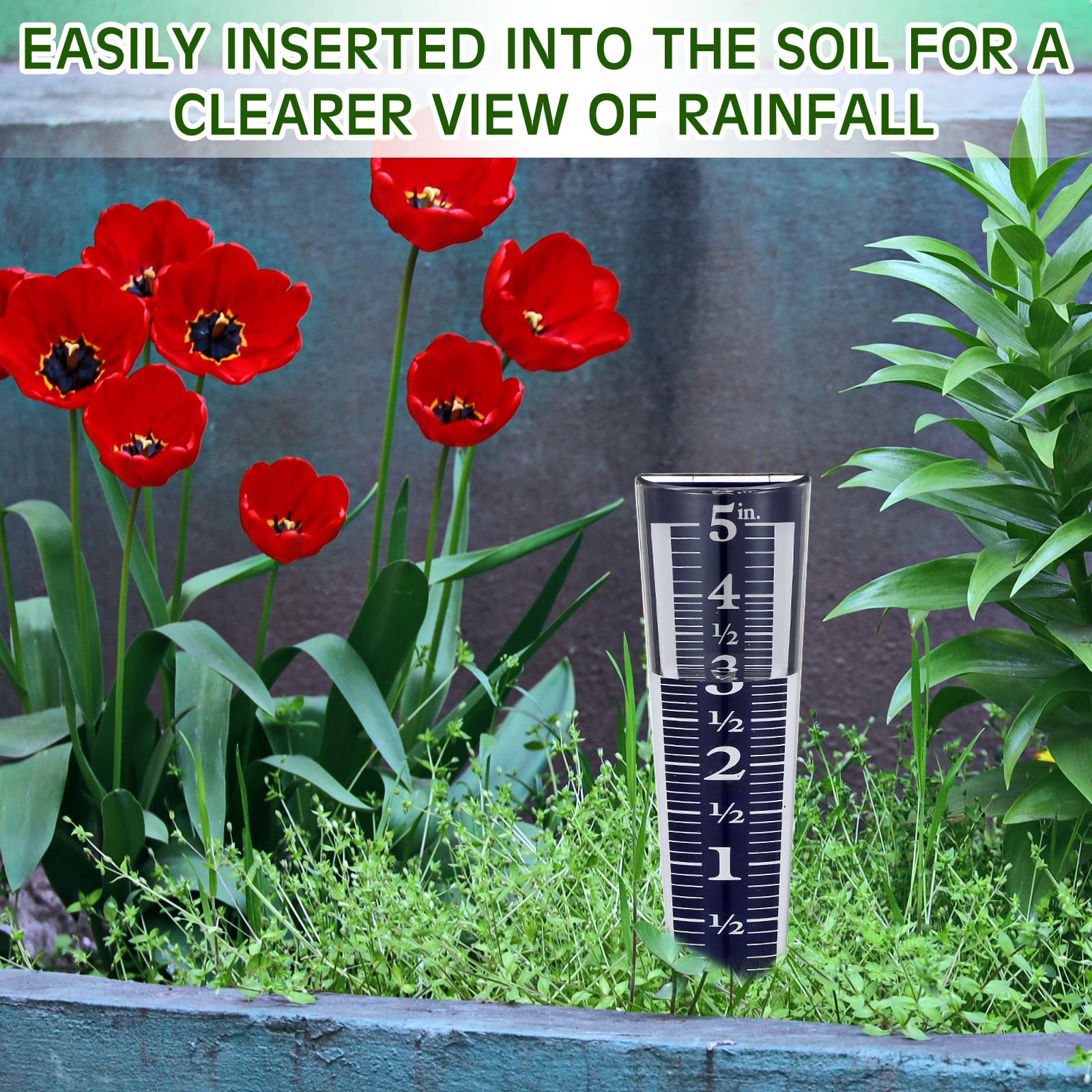 Yexiya rain gauge blue five-inch scale highlights simple rainfall measurement.