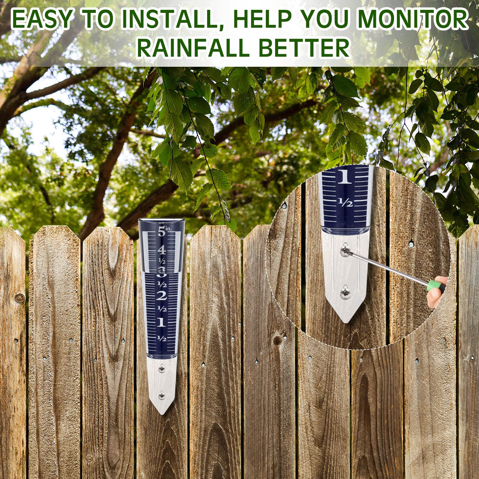 Yexiya rain gauge blue installation post shows easy stake-in setup.