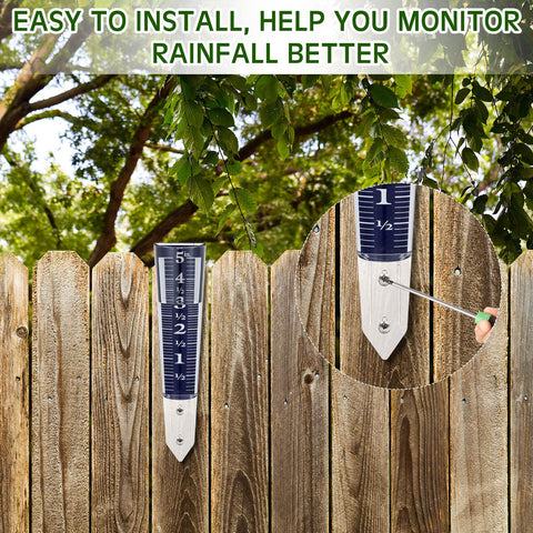 Yexiya rain gauge blue installation post shows easy stake-in setup.