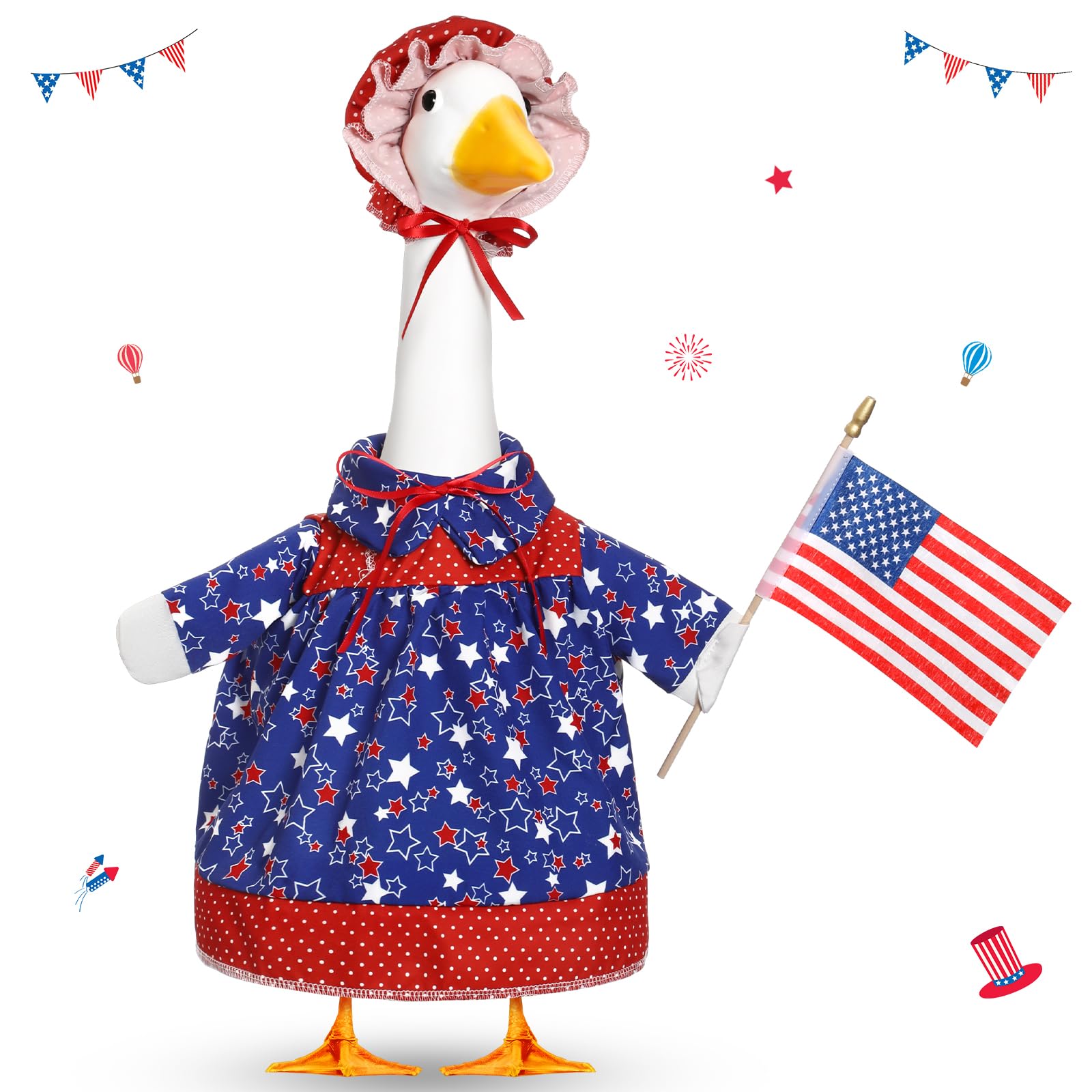 Yeyeplum goose outfit on a 23-inch lawn goose adds patriotic curb appeal