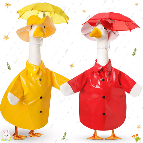 Yeyeplum goose outfit in red raincoat fits a 23-inch lawn statue for spring charm.
