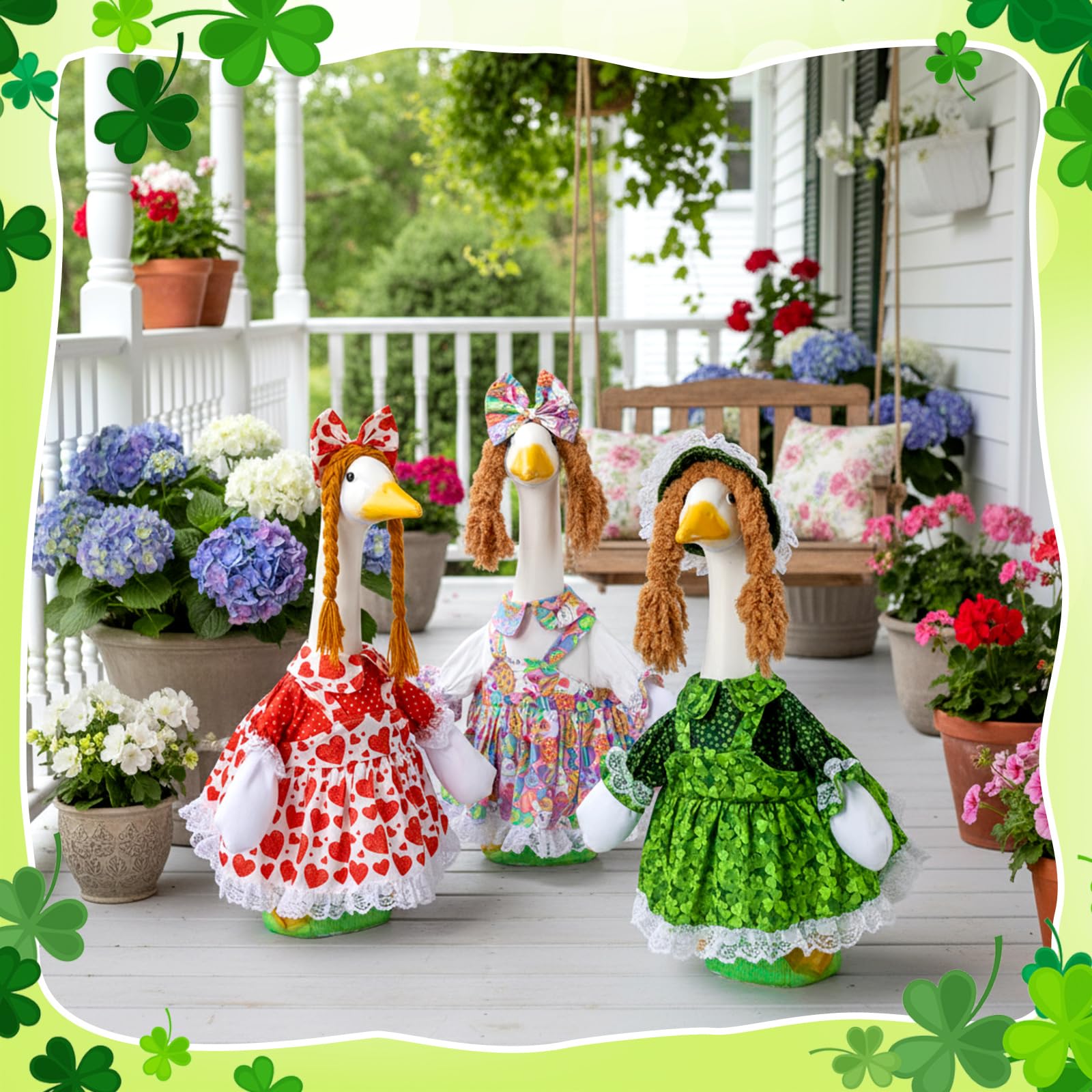 Yeyeplum goose outfits on a 23-inch porch statue add seasonal flair