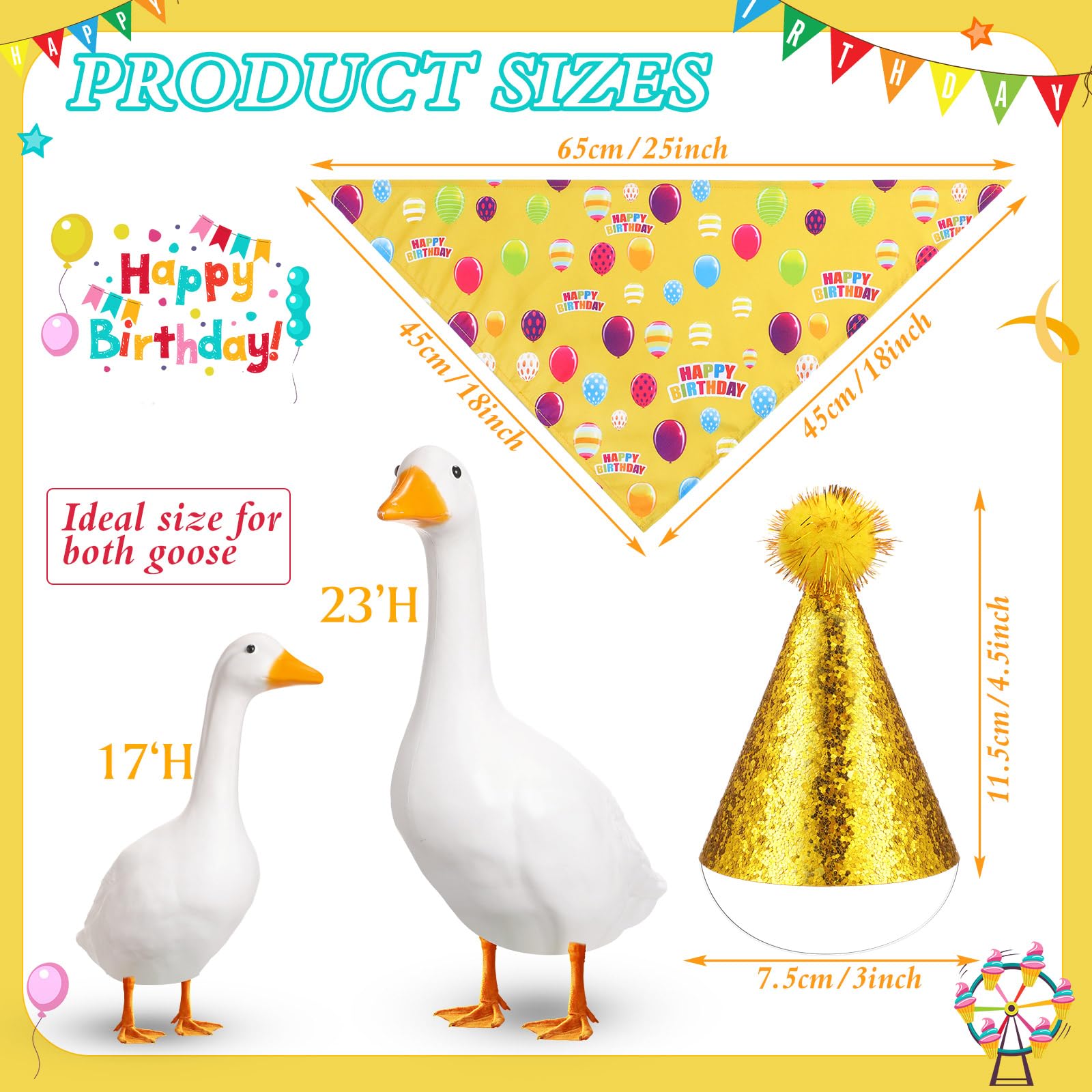 Yeyeplum Happy Birthday Goose yellow bandana adds cheerful flair for celebrations