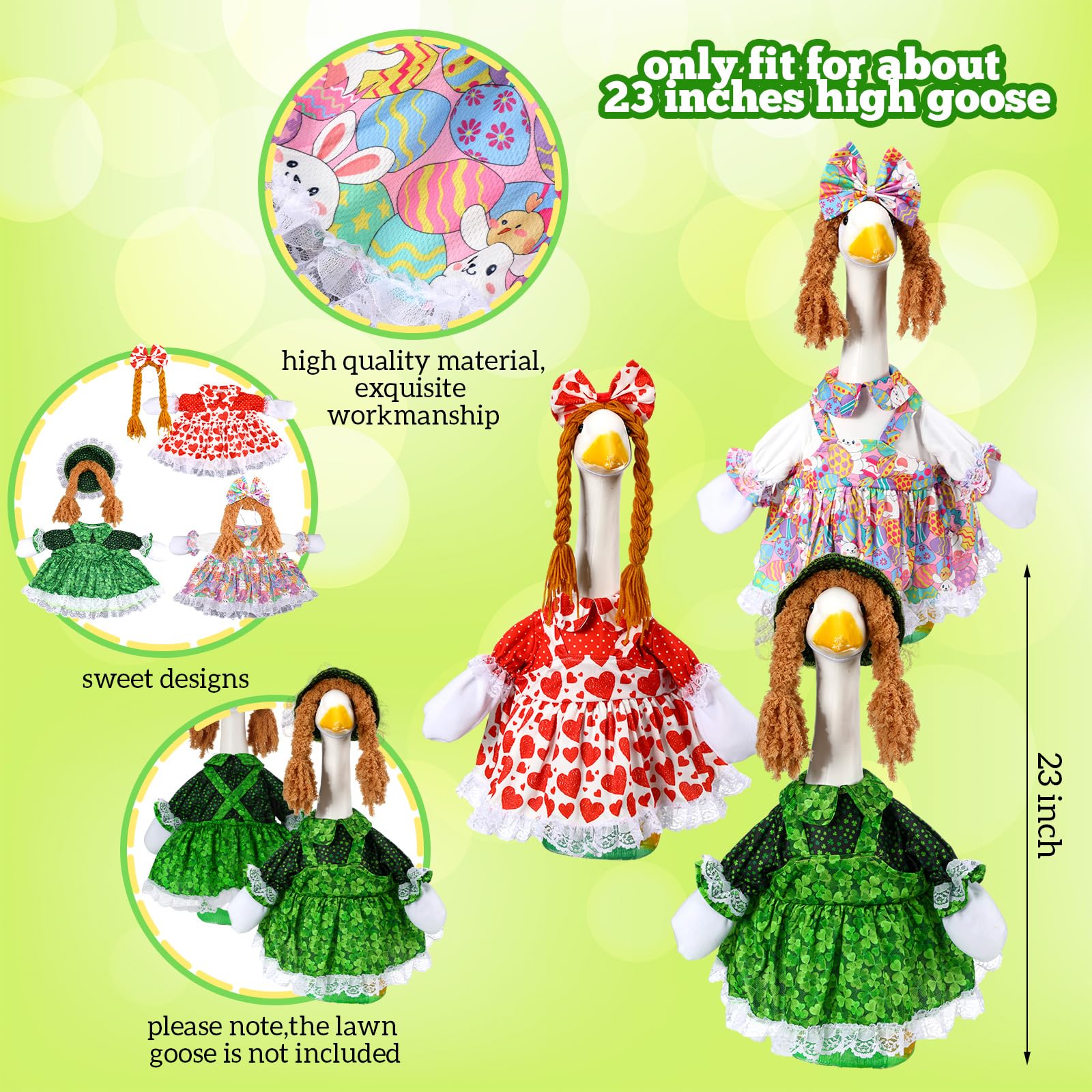 Yeyeplum St. Patrick's goose outfits with shamrocks enhance curb appeal