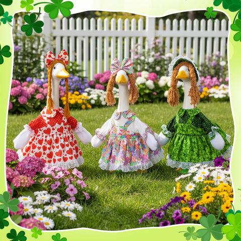 Yeyeplum Valentines goose outfits with hearts add playful garden charm