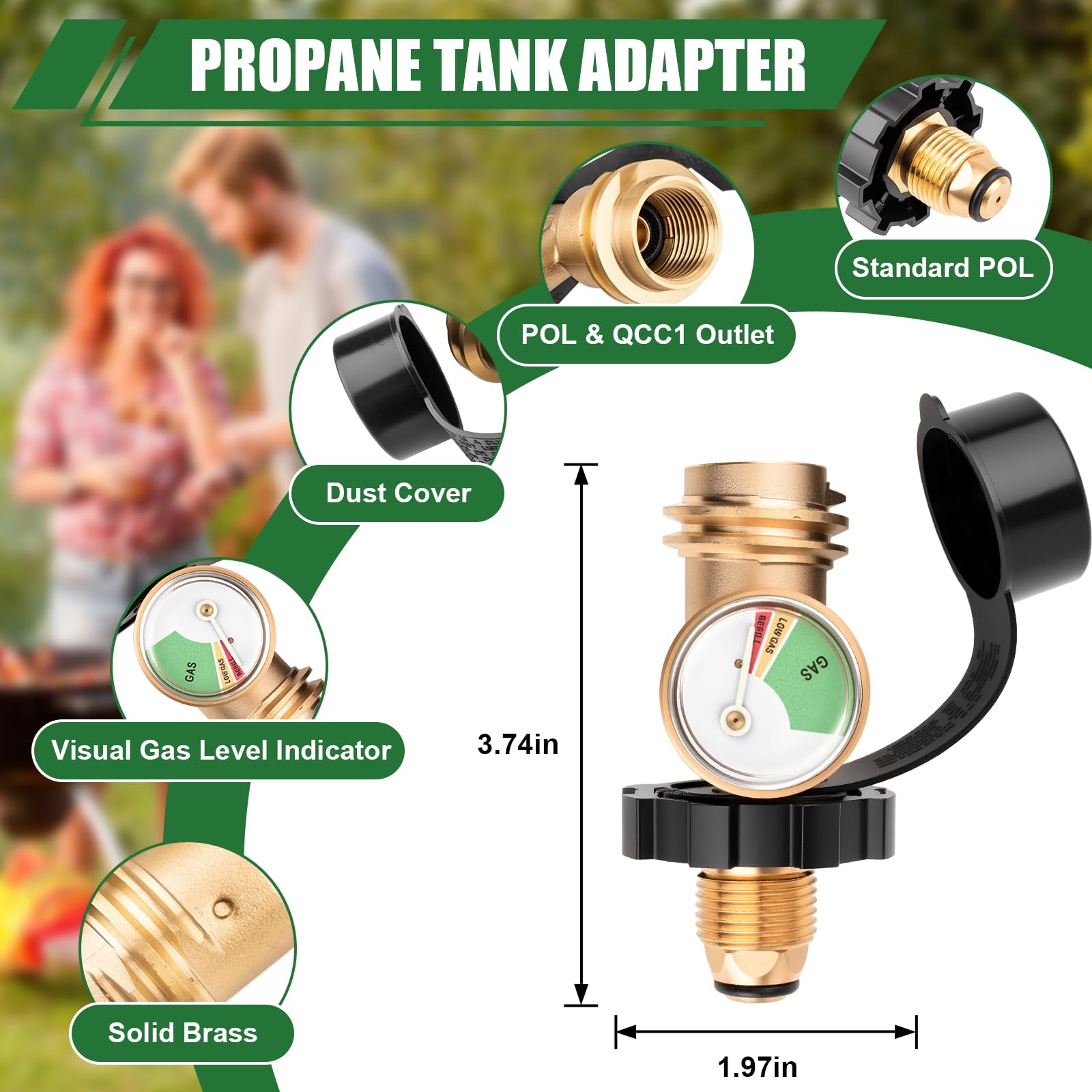 YEYETUO propane tank gauge with color dial helps monitor fuel levels at a glance.