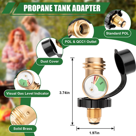 YEYETUO propane tank gauge with color dial helps monitor fuel levels at a glance.