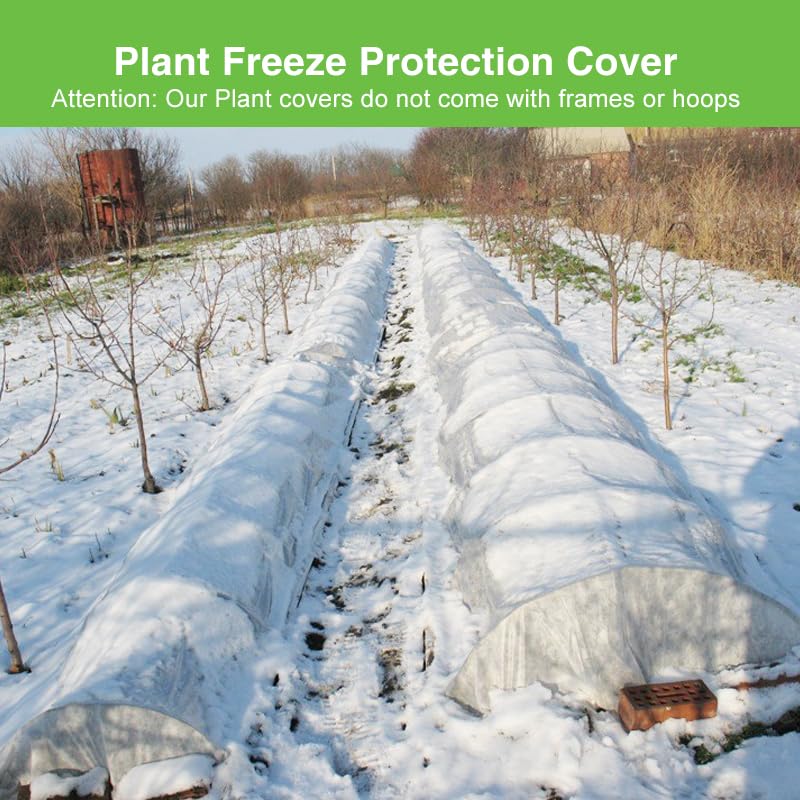 YFFSIDMY easy-install frost cover secured with stakes for vegetables.