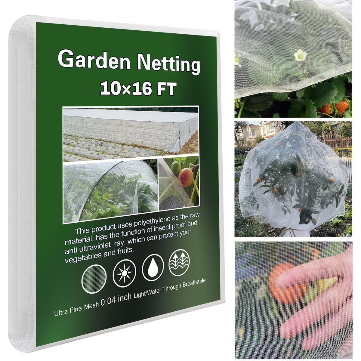 YFFSIDMY Garden Netting 10x16 full view protects crops from pests while staying nearly invisible.