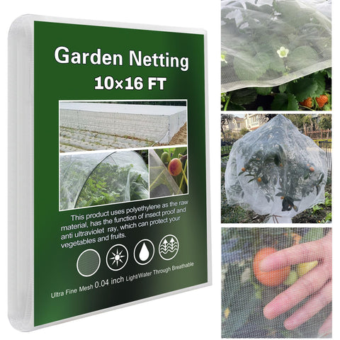 YFFSIDMY Garden Netting 10x16 full view protects crops from pests while staying nearly invisible.