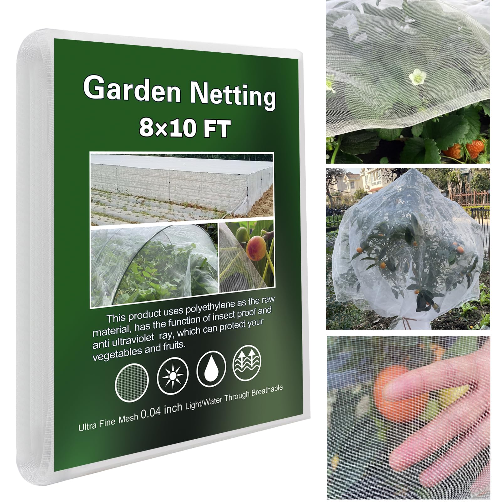 YFFSIDMY garden netting ultra fine 8x10ft protecting crops while letting air and moisture through.