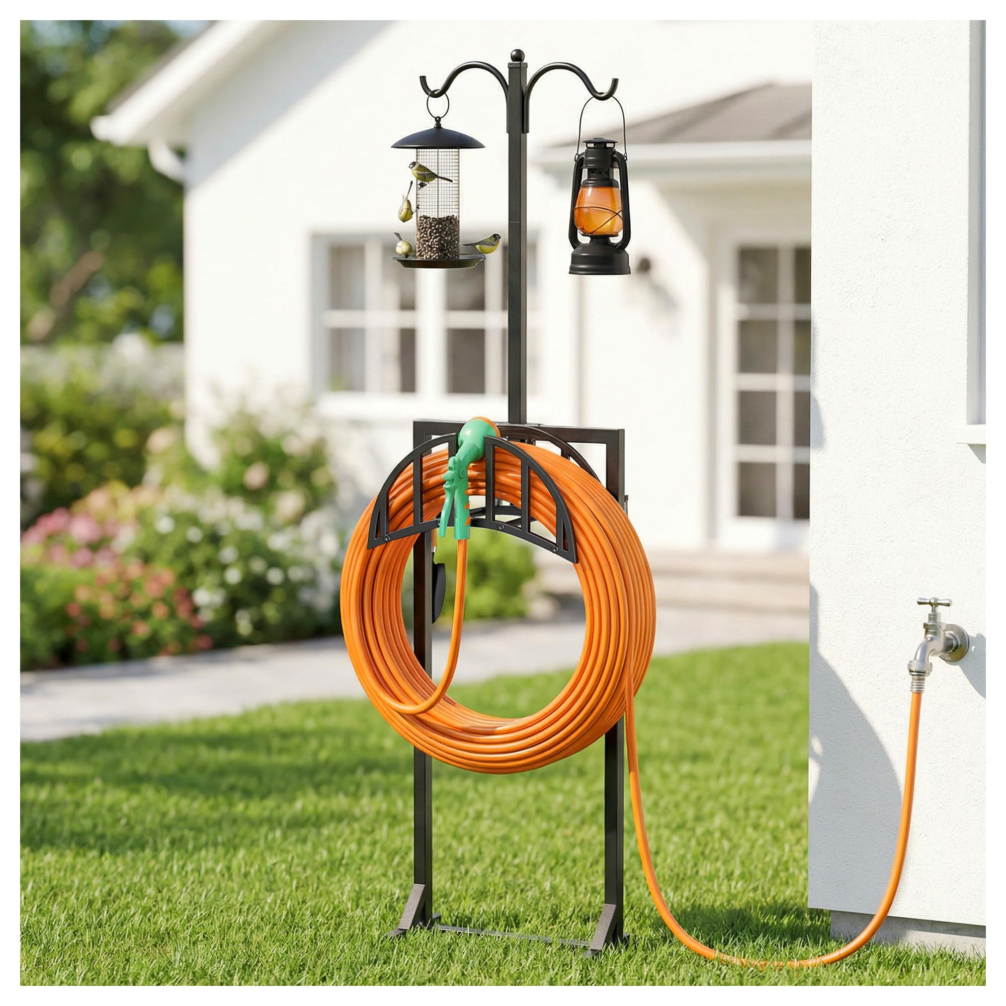 YFFSRJDJ garden hose holder arch enables smooth, kink-free winding for long hoses.