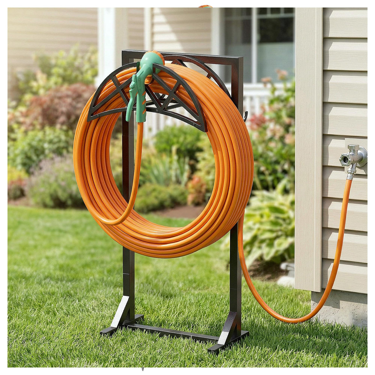 YFFSRJDJ garden hose holder with stable triangular base for secure outdoor use