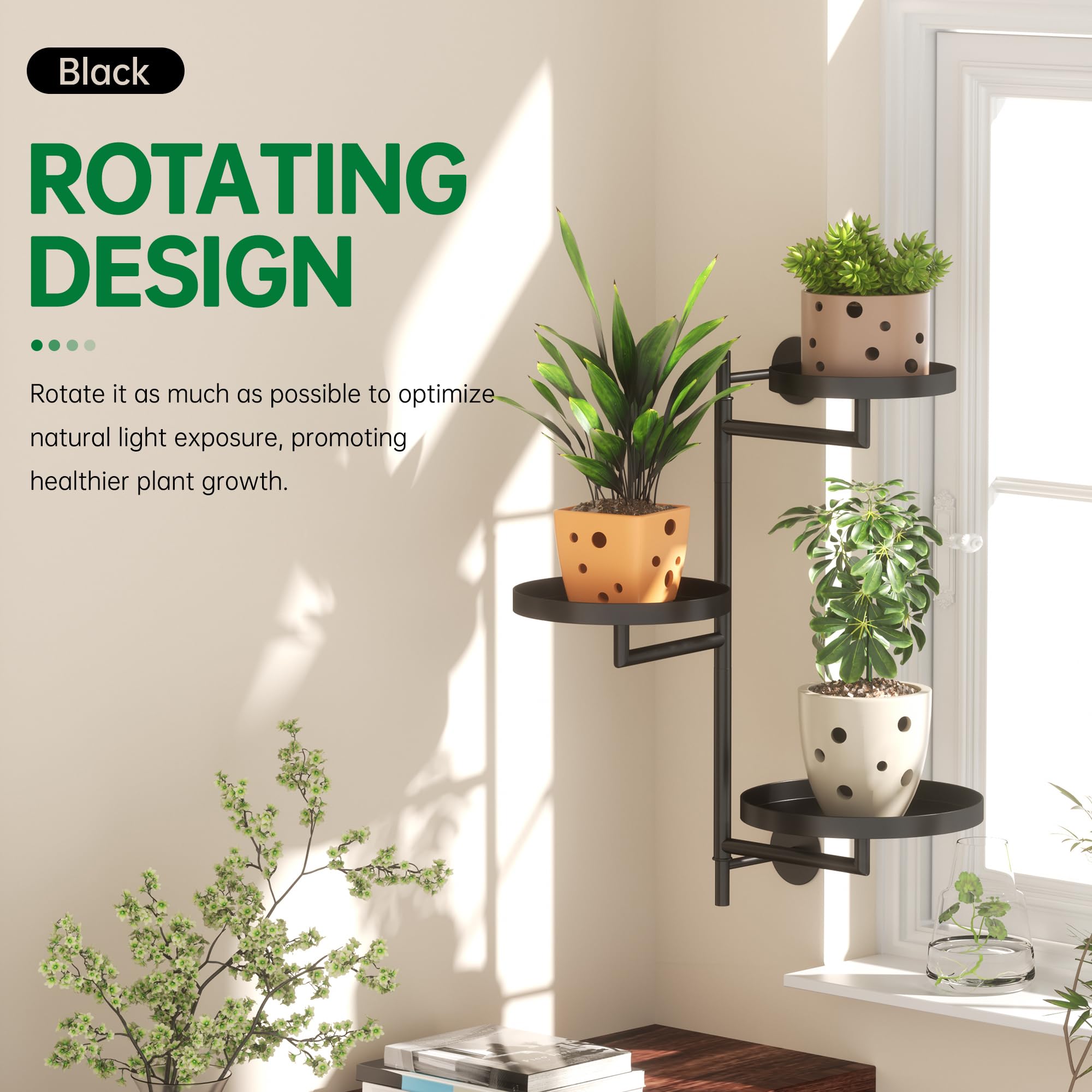 YFFSRJDJ rotating window plant shelf side view highlighting durable all-metal frame.