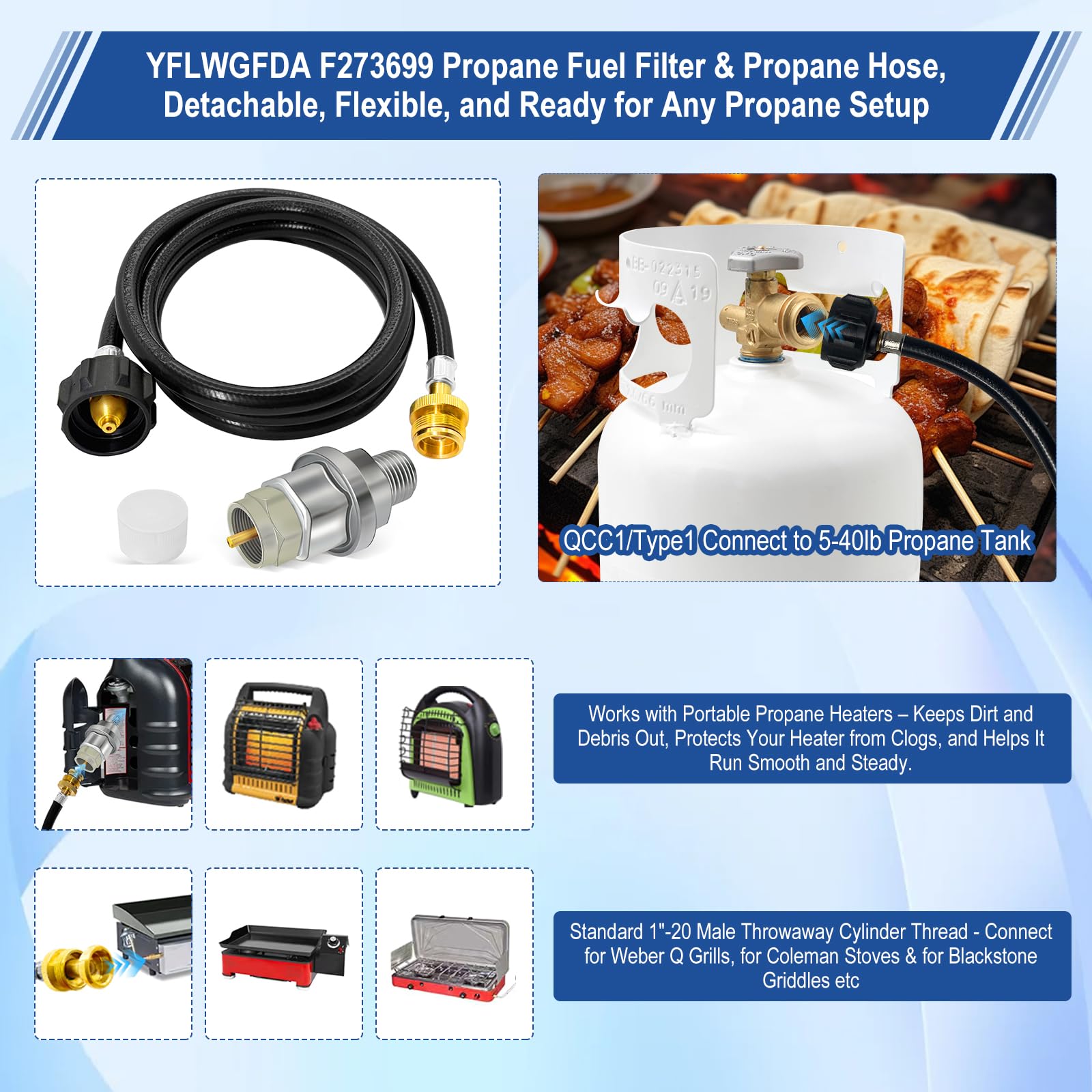 YFLWGFDA detachable filter kit keeps fuel clean during outdoor cooking.