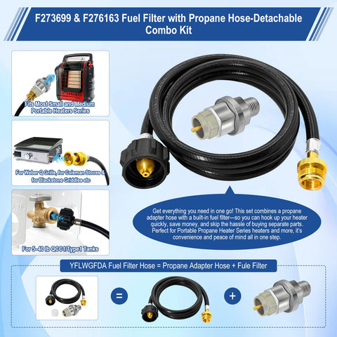 YFLWGFDA leak-free connectors ensure safe operation with standard propane tanks.