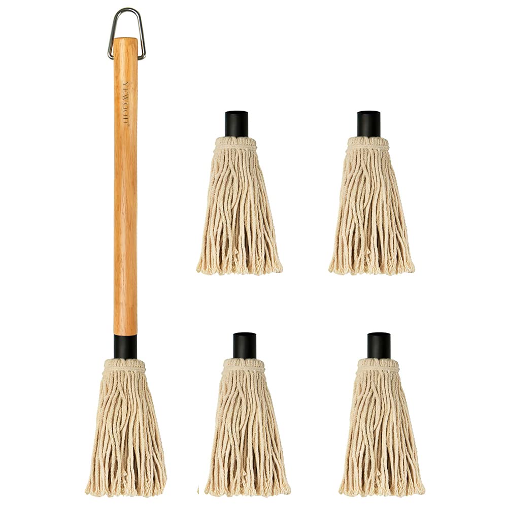 YFWOOD 18-inch BBQ mop with a long wooden handle for controlled sauce basting.
