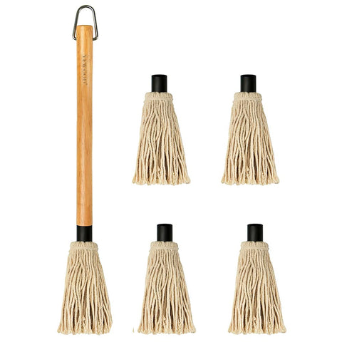 YFWOOD 18-inch BBQ mop with a long wooden handle for controlled sauce basting.
