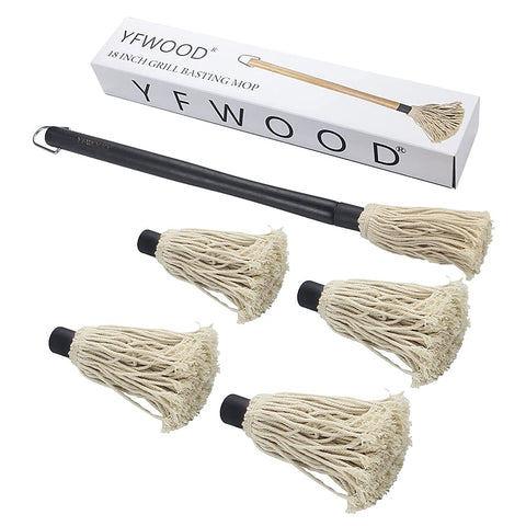 YFWOOD Black wooden mop supports easy cleanup after grilling sessions.