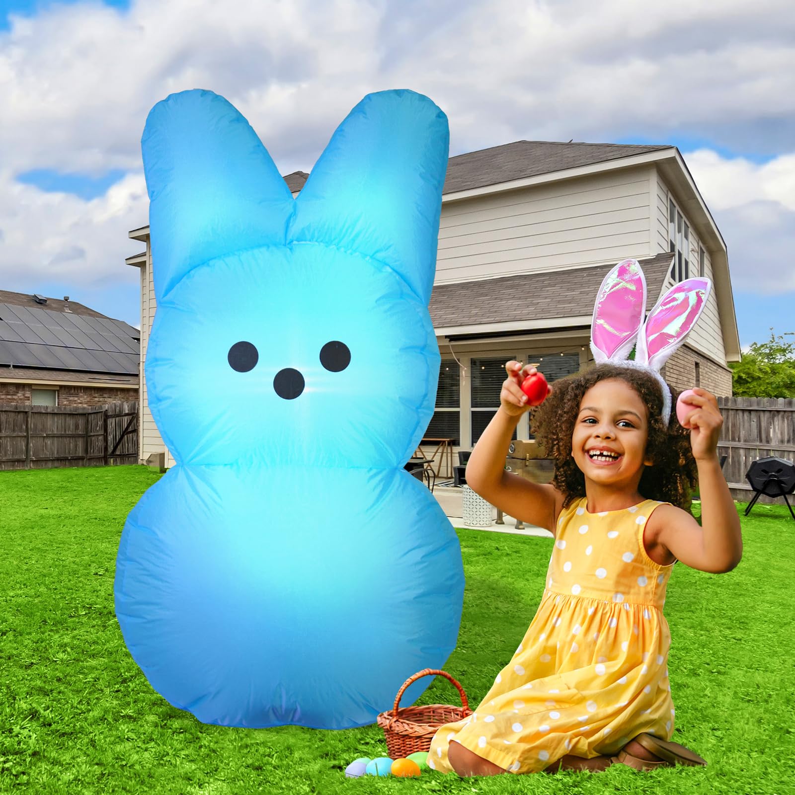 YGCTBVY Easter inflatable bunny blue ground stakes and ropes keep displays secure
