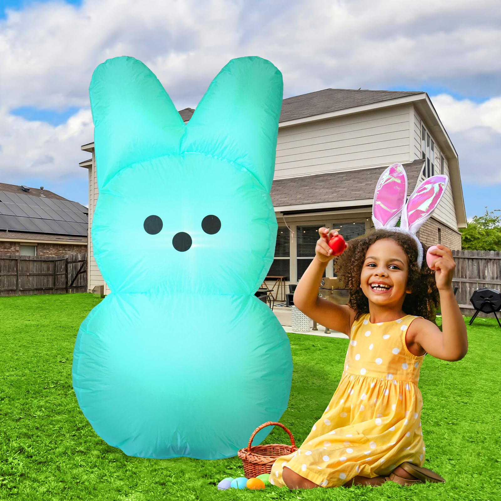 YGCTBVY Weatherproof Easter Inflatable stands up to rain and wind.