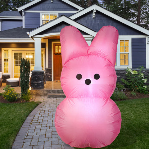 YGCTBVY pink bunny inflatable with night lights illuminates yard.