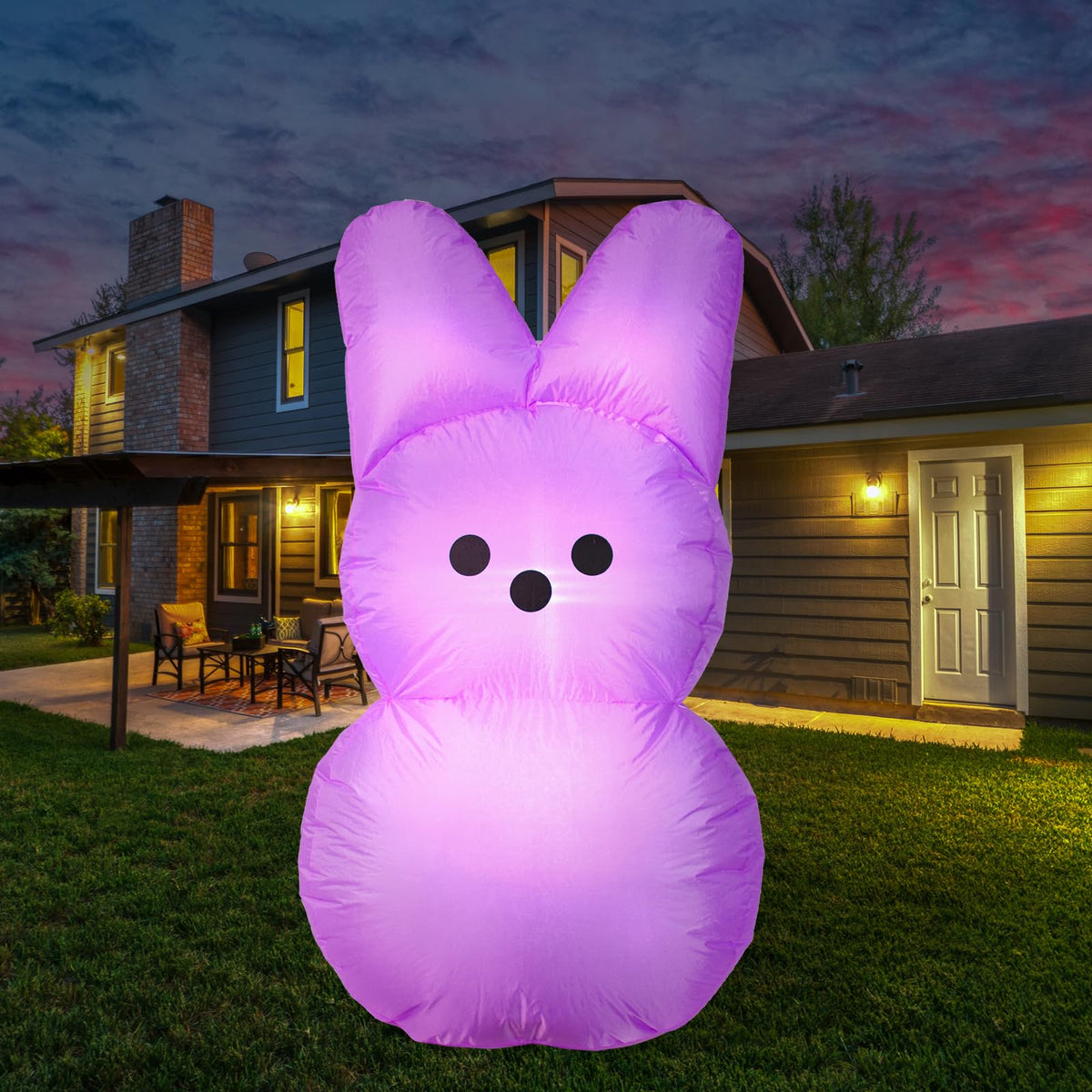 YGCTBVY Easter inflatables purple bunny in yard with inviting night lights
