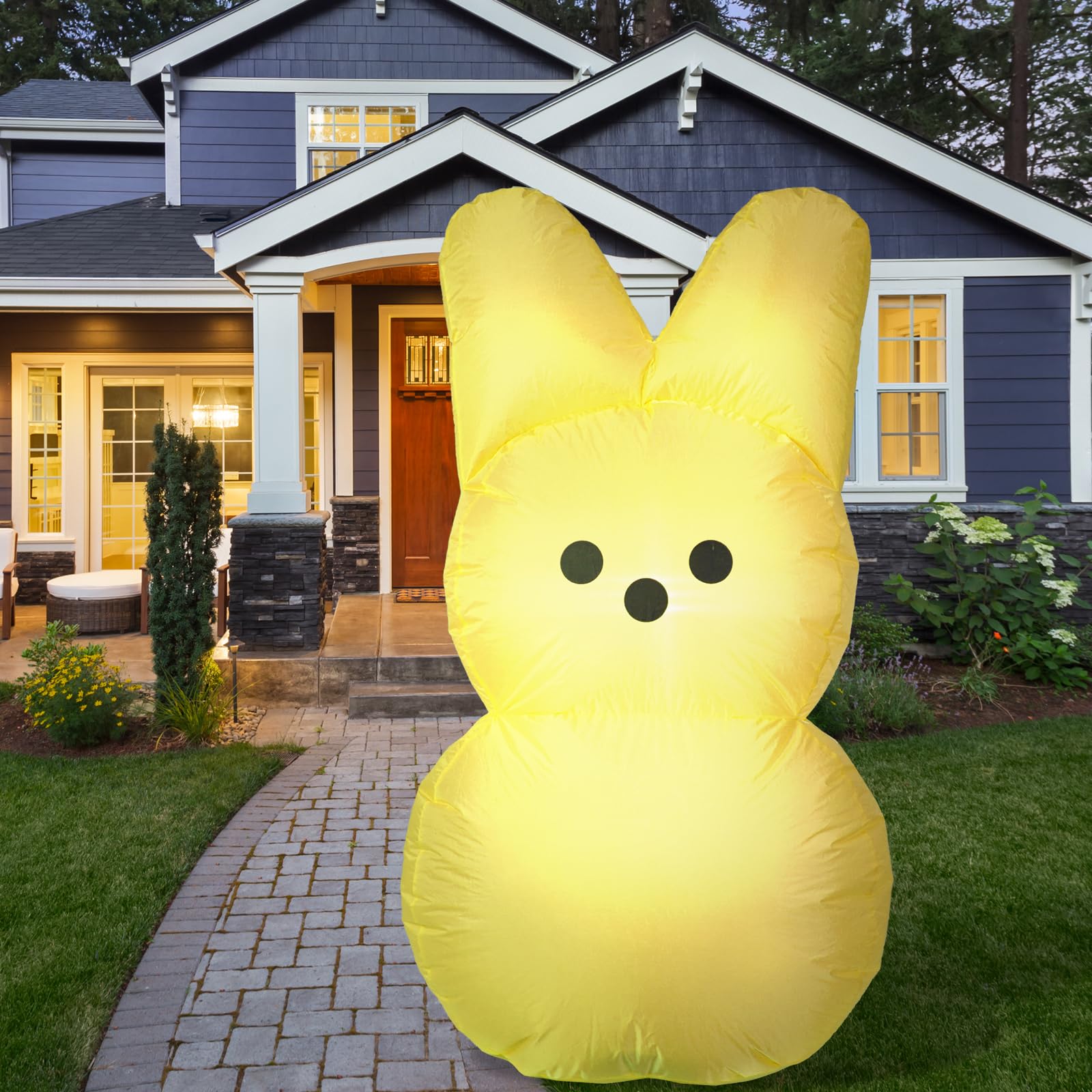 YGCTBVY Easter Bunny inflatable at night lights up the yard with built in illumination.